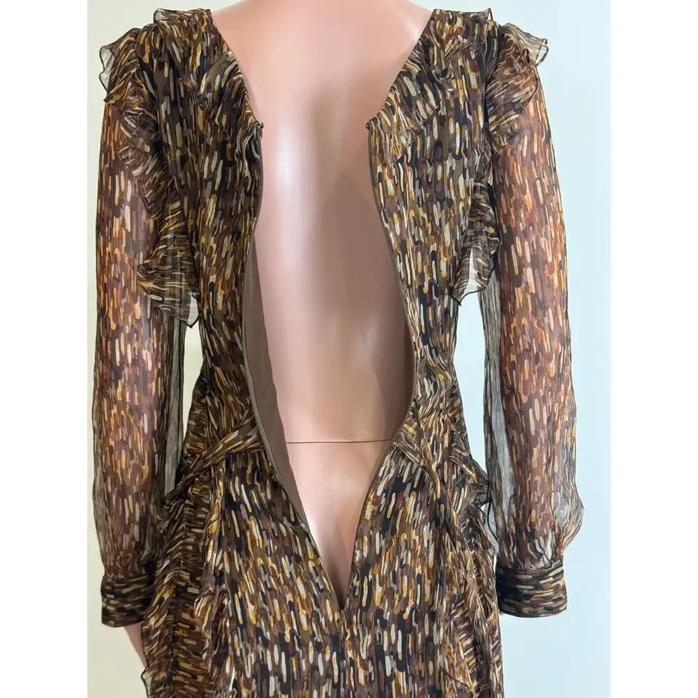 Carolina Herrera Dress Womens 6 Silk Animal Print Ruffle Tie Waist Knee Length - Picture 6 of 15